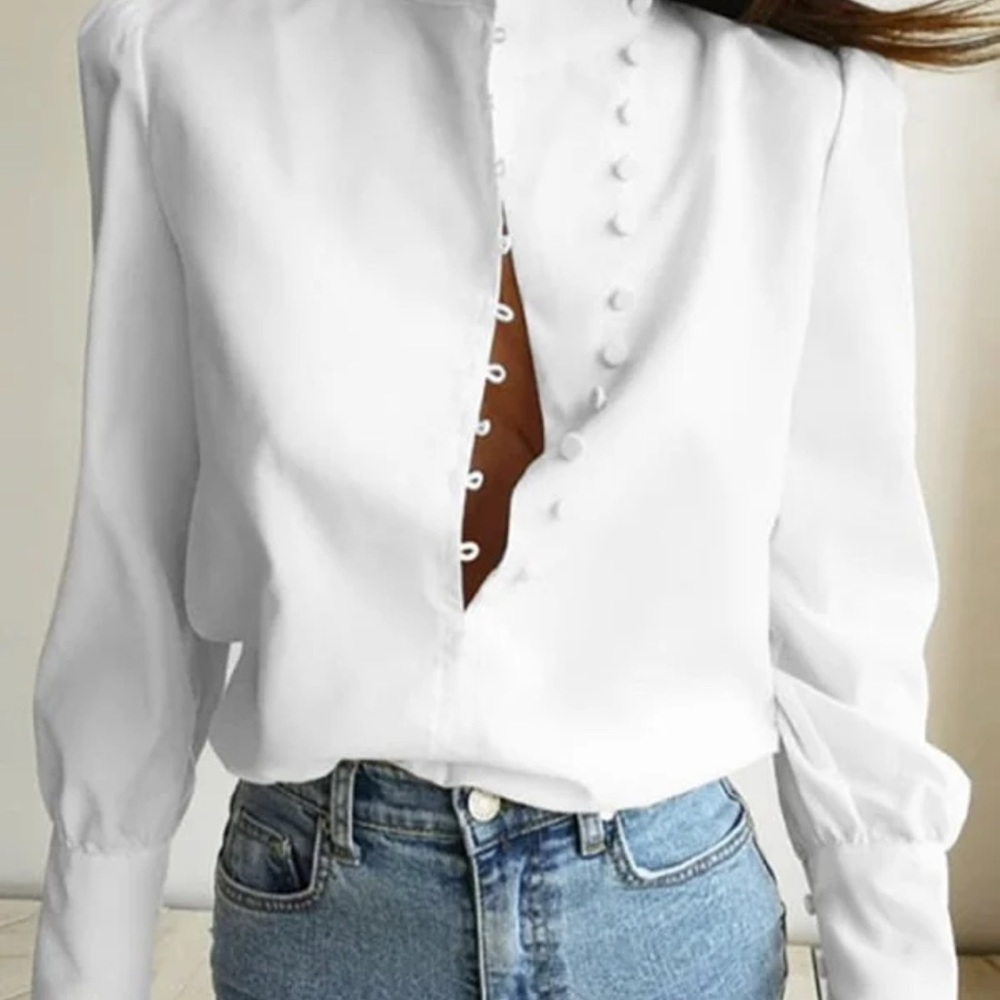 Long Sleeves Loose Solid Color Split-Joint High-N… - image 1